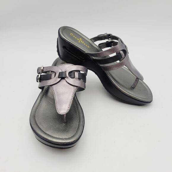 Cole Haan Women's Gray & Silver Wedge Sandals Sz 5.5 B Nike Air - Picture 1 of 9